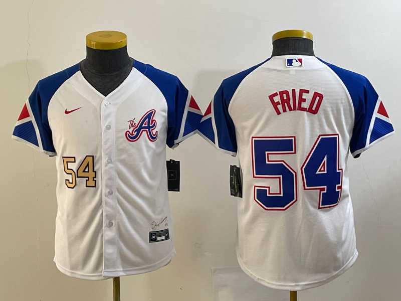 Youth Atlanta Braves #54 Max Fried Number White 2023 City Connect Cool Base Stitched Jerseys